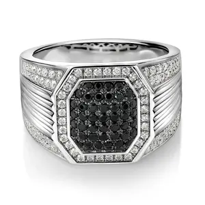 1.68 Cttw Black Spinel and White Moissanite Ring for Men | 925 Sterling Silver | Gemstone Birthstone | Available In Size 7, 8, 9, 10, 11, 12, 13