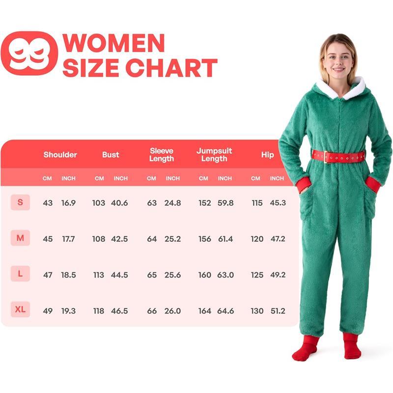 Giggling Getup Women Hooded Christmas Pajamas Outfit, Adult One-piece Winter Pajamas indoor wear