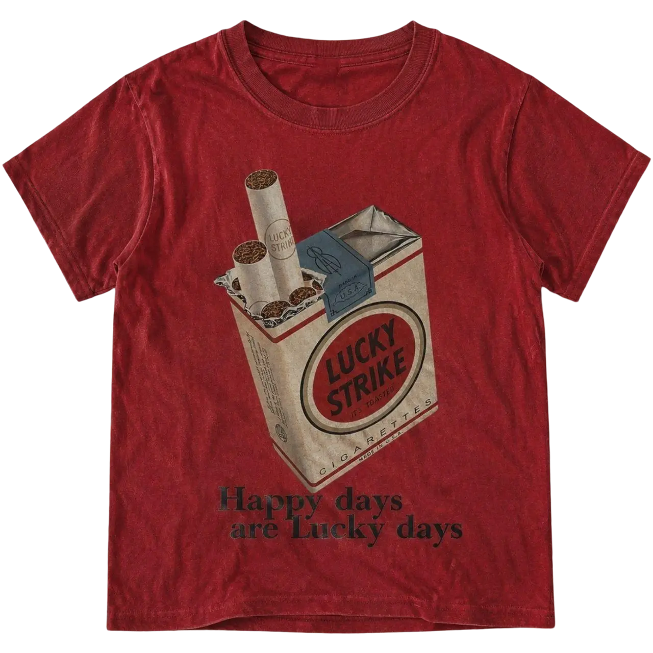 Lucky Strike Happy Days T-Shirt, Vintage Cigarette Pack Graphic Tee, Red Grunge Streetwear Tee, Y2K Americana Graphic Shirt for Men Women