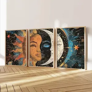 3pcs/set Moon Phase Wall Decor, Home Decor Products, Modern Abstract Space Art, Space Theme Design, Perfect for Living Room Bedroom Home Office, No Frame Design