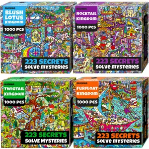 QUOKKA 1000 Piece Puzzle for Adults Set of 4 – 892 Hidden Secrets, Audio Story Build Epic Mystery Realm - Four Kingdoms