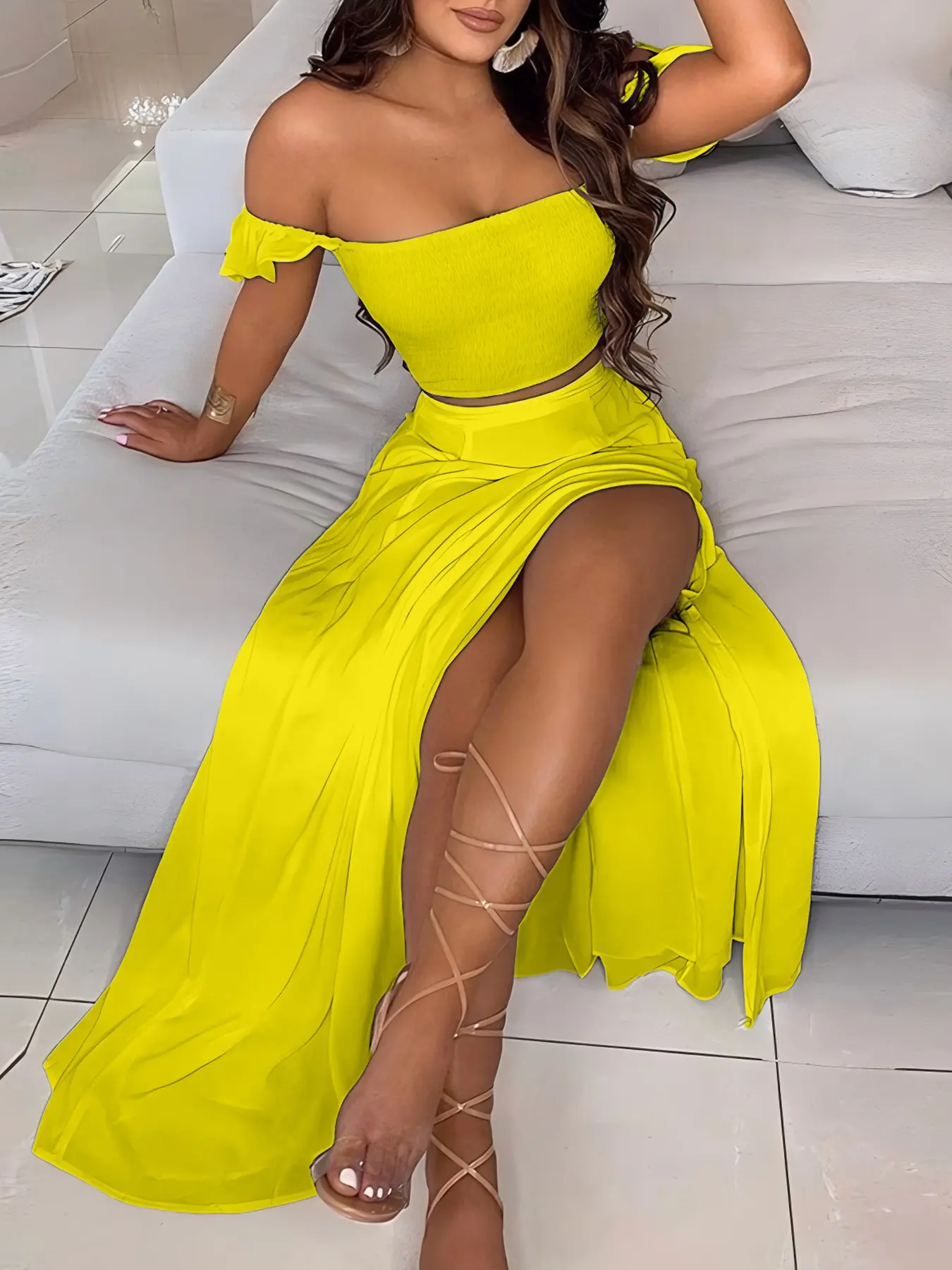 Women's Romantic Two-Piece Set, One-Shoulder Sleeveless Floral Halter Top + Skirt, Fashion Vacation, Perfect for Summer Travel, Womenswear, Lady