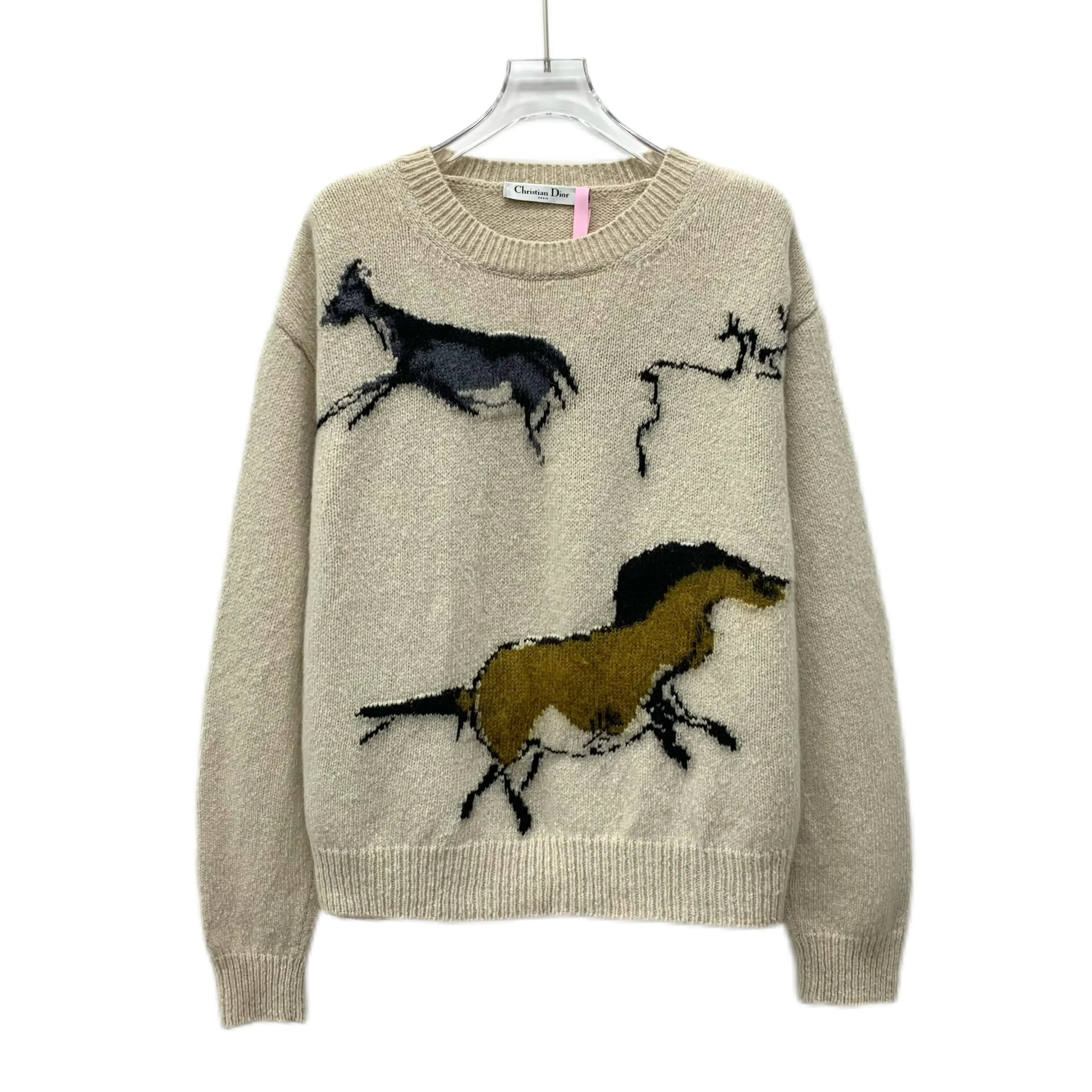 RDLT— Christian Dior Beige Horse Maple Intarsia Wool Knit Sweater Size 40