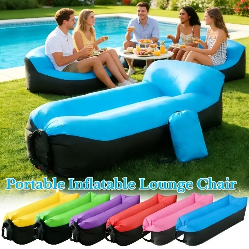 Portable Inflatable Sofa Chair with Pillow & Storage Bag, Upgraded Headrest Beach Recliner, Lightweight Lounge Bed for Adults