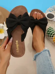 Women's Summer Soft Sole Classy Sandals, Casual Plain Design, Comfortable Non-Slip Beach Shoes, Trendy Butterfly Knot Decoration