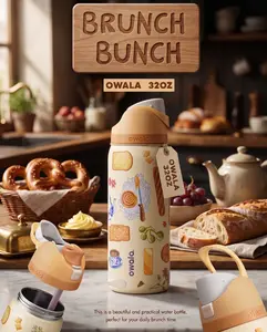 Owala FreeSip 32oz Brunch Bunch Insulated Water Bottle Limited Edition Model Leak Proof Built In Straw BPA Free Double Wall Stainless Steel Travel Hydration Bottle