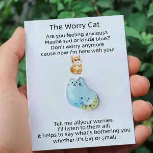 Cute Worry Cat Pocket Hug Card, 1 Count Emotional Support Card, Perfect for Family, Friends, Lovers, Party Gifts, Birthday Gifts