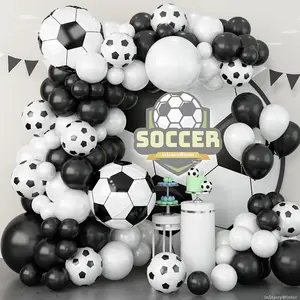 94pcs Soccer Balloon Garland Kit - Black & White Latex with 4D Foil Accents for Birthday, Football Parties