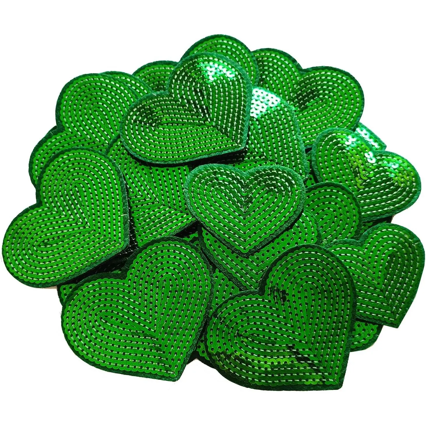 28 count Sequin Heart Iron on Patches 2 Sizes Embroidery Heart Patches for Clothing Bags Jackets Jeans Hats Accessory Craft Christmas Decoration Green