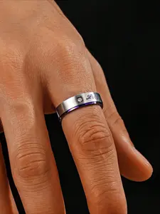 1pc Stainless Steel Inlaid Cubic Zirconia Hipster Punk Purple Couple's Letter Engraved Men's Ring Stackable Ring Summer Jewelry Custom Jewelry