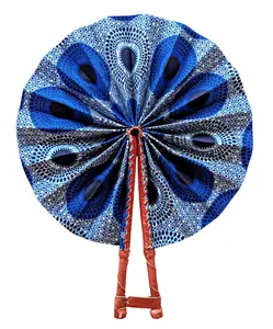 Traditional Blue African Fabric Folding Hand Fan, Home Decor Summer Accessory