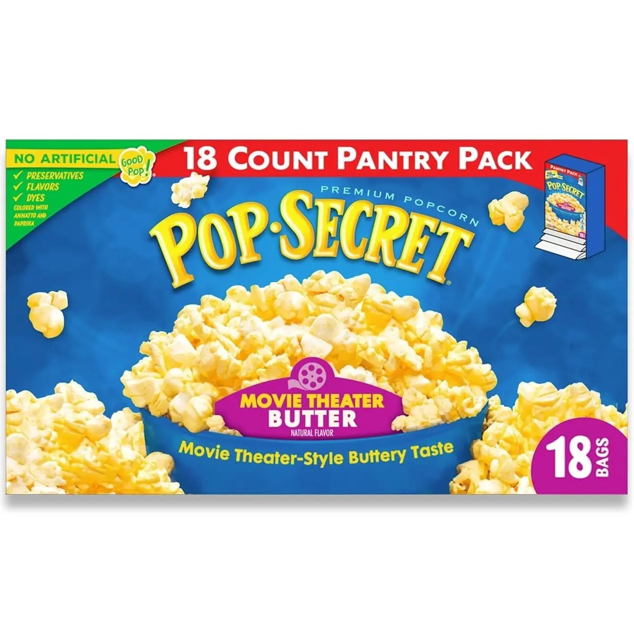 Pop Secret Popcorn, Movie Theater Butter, 3.0 Ounce Microwave Bags, 18 Count Box
