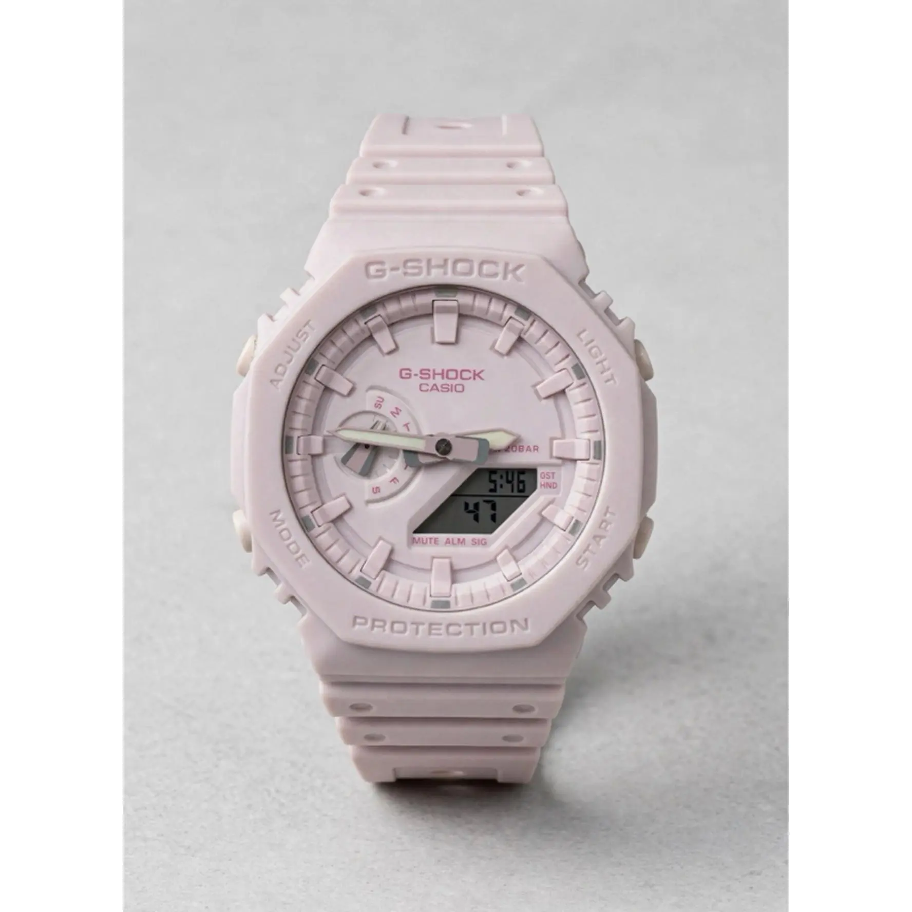 Casio G-Shock GA-2100 Watch - Pink Dial, Analog-Quartz, Waterproof, with Date Display, Casual Style