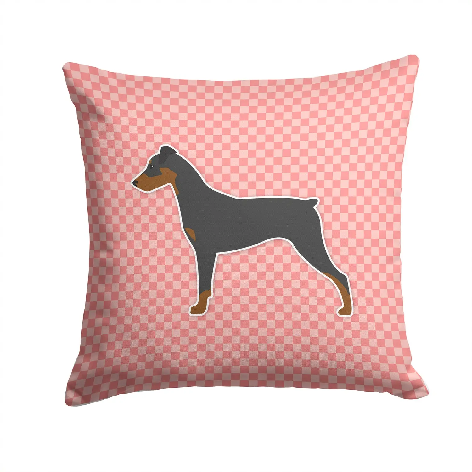 German Pinscher Checkerboard Pink Decorative Throw Pillow 14x14 Indoor Outdoor Accent Cushion, Fabric Cover with Insert for Sofa, Bed, Porch & Living Room