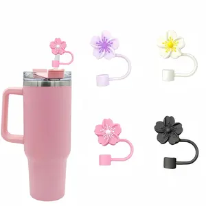 Reusable Silicone Straw Covers, Dust-Proof Flower Pattern Straws for Stanley Cups, Fits 30oz & 40oz Sizes, Durable Drinkware Accessories