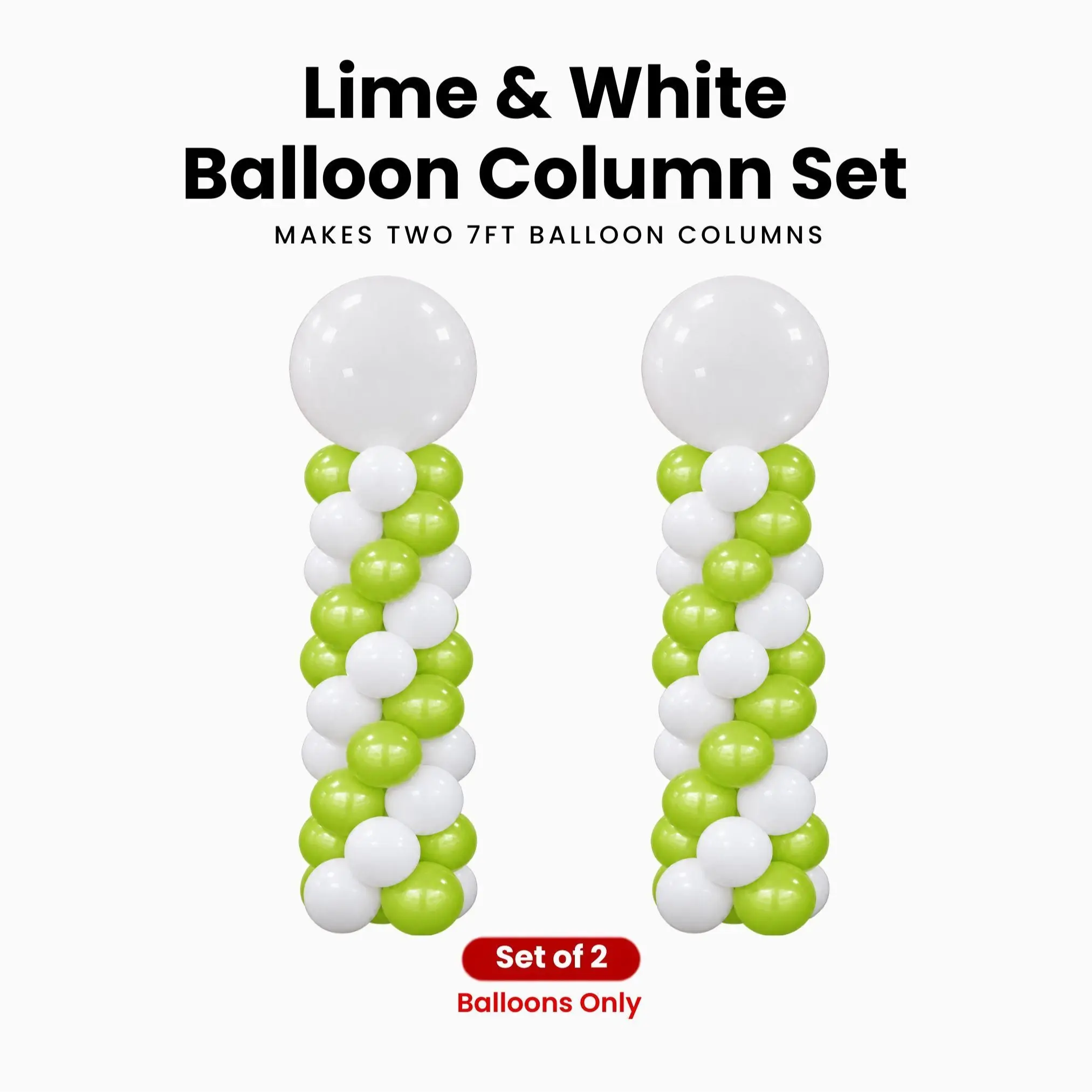 Lime & White Balloon Column Set of 2 | Makes 2 x 7 ft Columns | Balloons Only