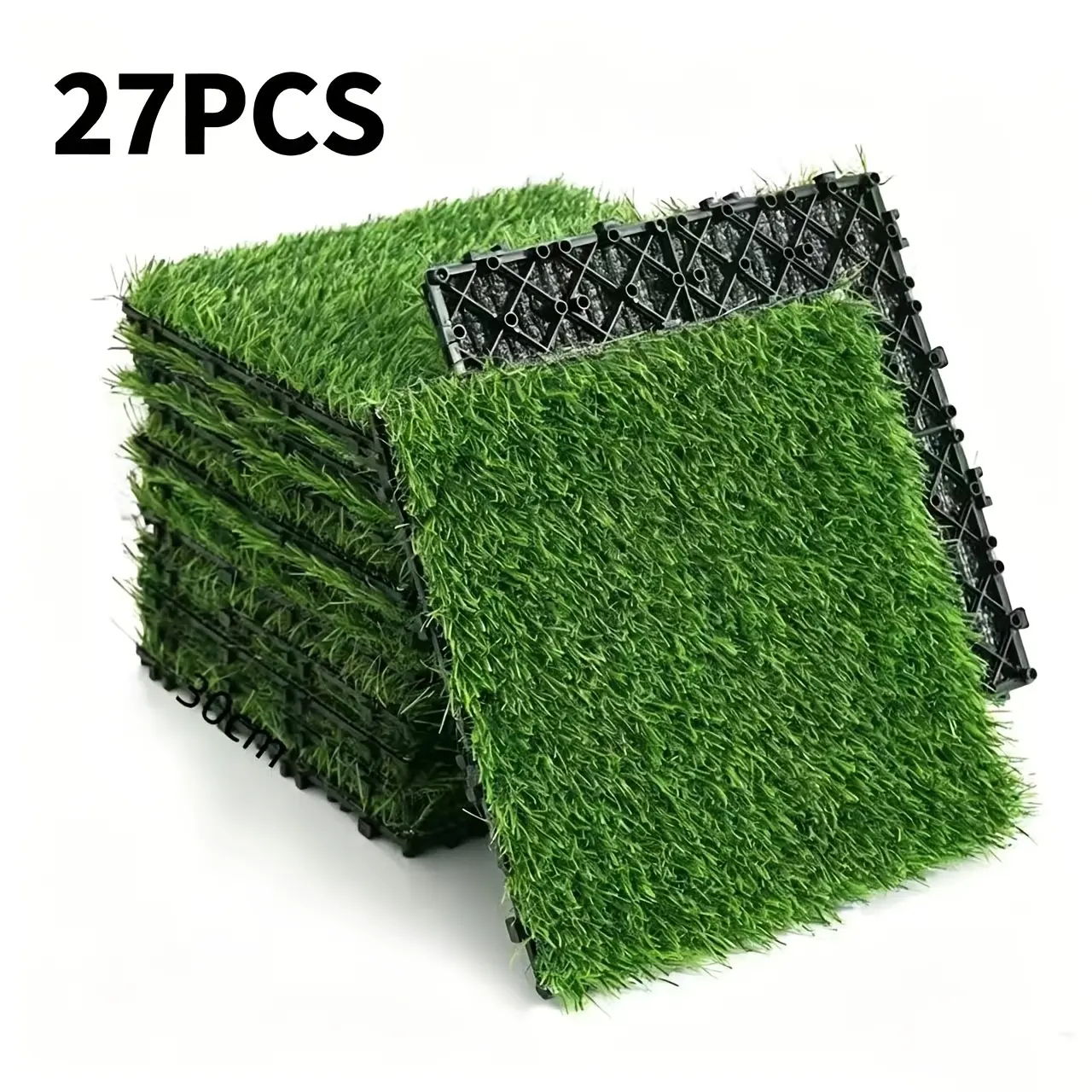 27/54pcs Artificial Grass Turf Tiles Interlocking Set, Square Fake Grass Tiles Self-draining For Pet Indoor/Outdoor Flooring Decor, 12"x12", 8 Buckle Systerm