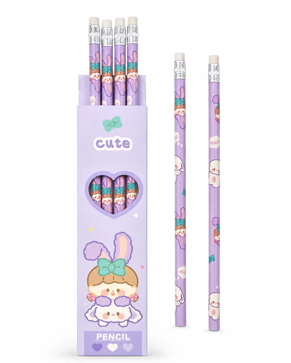 Box of 6 kawaii animals pencils