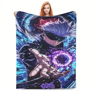 ANIME MAIN CHARACTERS Flannel Blanket Soft Light Beige-Friendly Modern Polyester, Suitable for All Seasons Multipurpose Shawl Blanket, Ideal Gift for Sofa, Nap, Valentine'S Day, Easter, Ramadan, St. Patrick'S Day, Spring/Summer Weddings