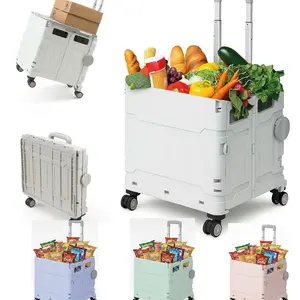 Extra Large Foldable Utility Cart, Portable Rolling Crate with 360° Rotating Wheels, Detachable Lid, Telescoping Handle, Collapsible Trolley for Travel, Office, Grocery, and Storage