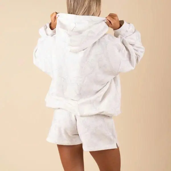 Women's Cozy Oversized Hoodie & Shorts Lounge Set Soft Neutral