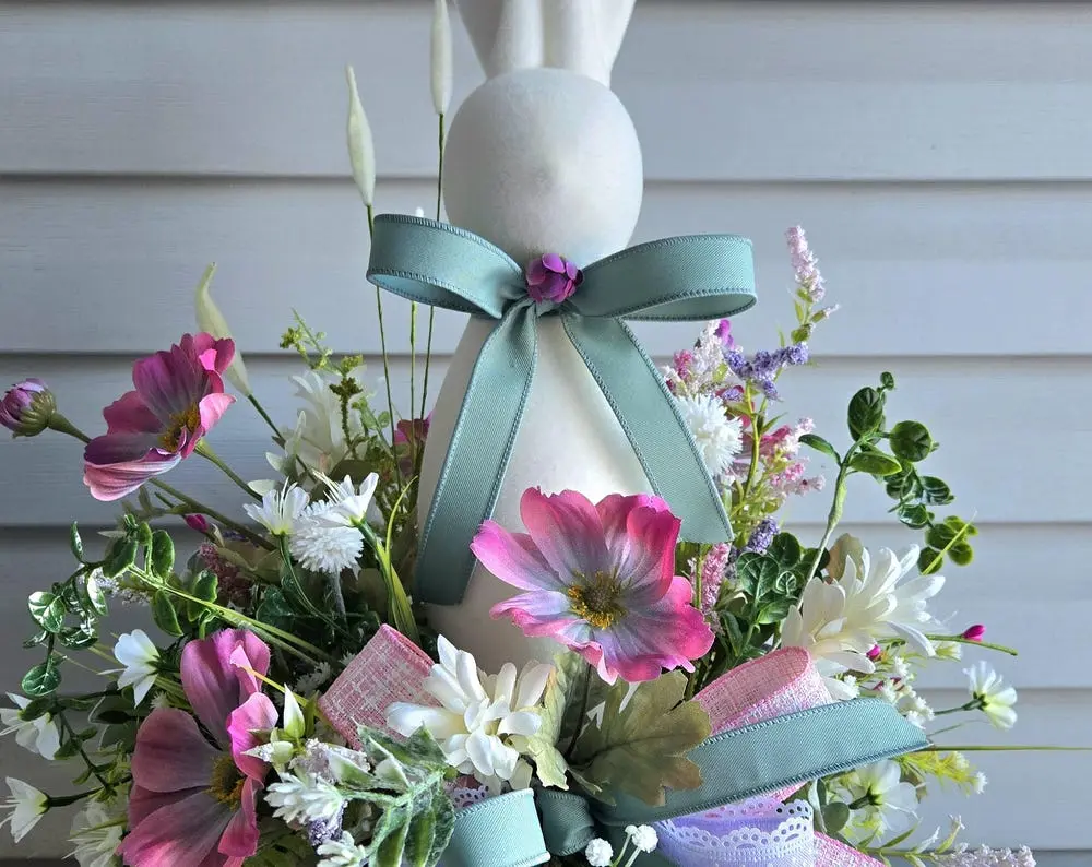 Spring Flower Arrangement - Flocked Bunny Centerpiece