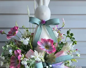 Spring Flower Arrangement - Flocked Bunny Centerpiece