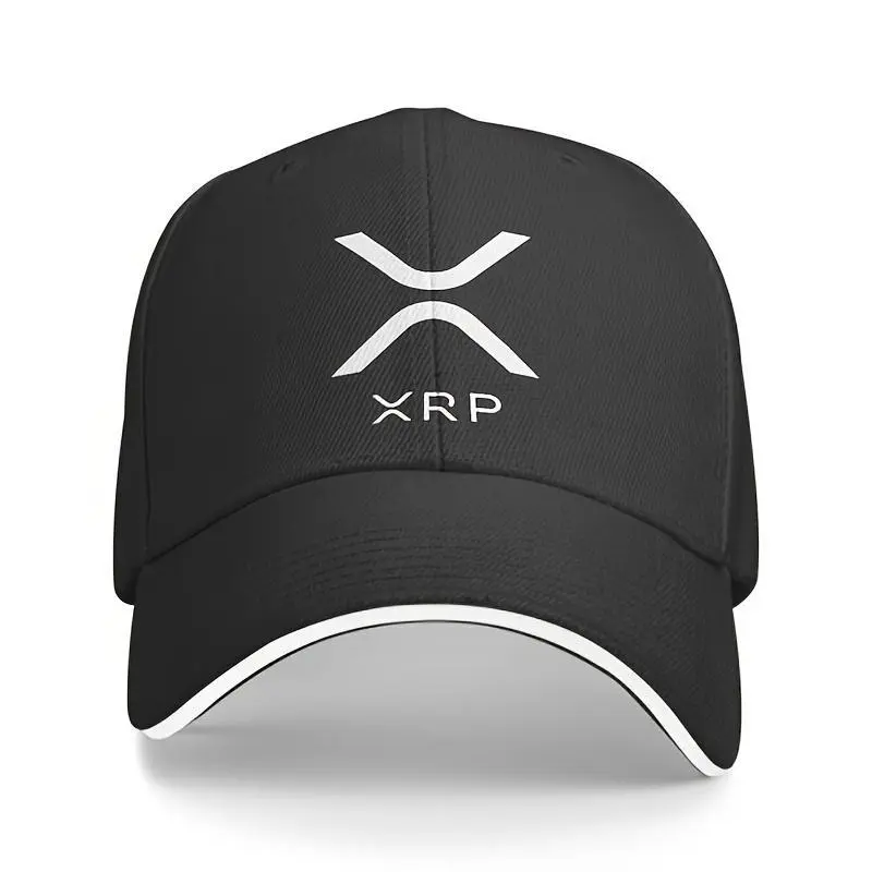 Unisex Ripple XRP Emblem Black Baseball Cap - Sports Outdoor Athletic Hat, Basic Breathable Synthetics, Adjustable Strap, Lightweight, UV Protection, Letter Logo, 1 Size, Black Cap