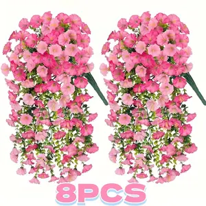8 PCS Artificial Bougainvillea Plants - Outdoor Synthetic Flowers - White - Pink - Red - Yellow - Orange - Rose Red - Purple Rose Red - Purple - No Maintenance - Multi-functional UV-resistant realistic hanging plants, suitable for home decoration, outdoor
