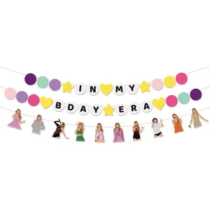Pre-strung In My Birthday Era Banner Friendship Bracelet Garland for Singer Theme Party Decor, Birthday Backdrop