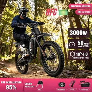 QF-200-Pro Electric Bicycle: 3000W Motor (Max Speed: 50 mph), 60V 32Ah Battery, 19-inch Wide Tires. Features an LCD display, NFC unlocking, a top speed of 50 km/h, and supports three-speed shifting and shock absorption functions.