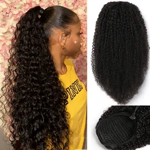 Msgem Hair Kinky Curly Drawstring Ponytail 100% Human Hair Natural Color Mongolian Human Hair Ponytail Kinky Curly