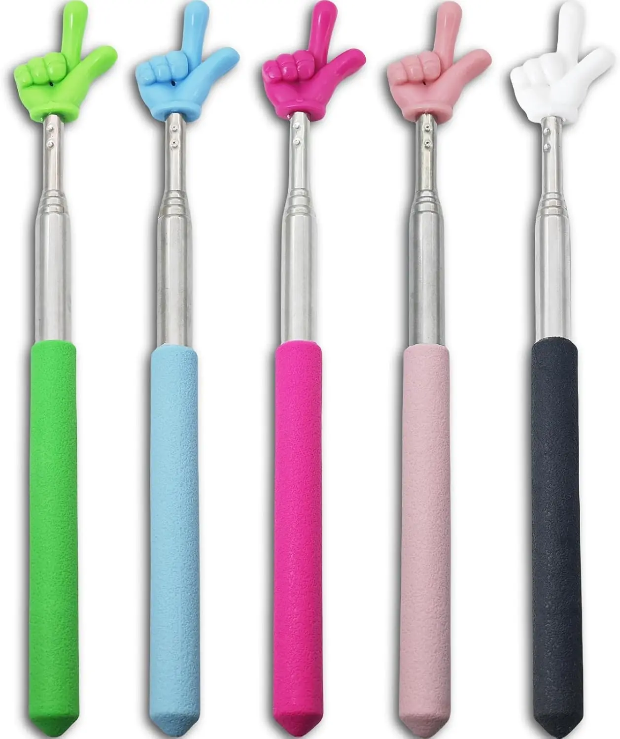 5PCS Teacher Pointer Stick Set – Extendable Classroom Pointers in Fun Colors, Finger Stick for Teaching & Presentations Allthingsaura