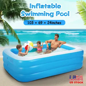 Inflatable Swimming Pool for Kids & Adults, 103x69x24in Blue PVC Outdoor Swimming Pool, Safe, Secure, Easy-Drain, Foldable for Summer Water Parties in Garden Backyards, Swimming Pools