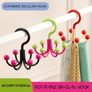 12pcs Sturdy Six Claws Rotating Hook, Space-Saving Plastic Scarf Hat Bag Organizer, Portable Dopamine Hook Hanger for Bedroom, Hat Hanger Holder