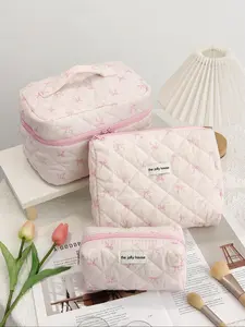 Floral Pattern Makeup Bag Set, Cute Large Capacity Cosmetic Storage Bag & Makeup Brush Bag, Portable Outdoor Travel Wash Bag, Travel Essentials, Makeup Organizer, Travel Cosmetic Bags