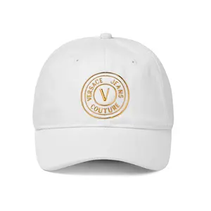 Versace Jeans Couture White Baseball Cap with Gold Logo One Size Fits Most Women's Street Style Adjustable Strap Lightweight Comfort