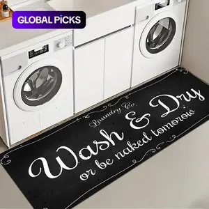 1 Pc Black Background Laundry Room Rug Soft And Comfortable Long Strip Carpet Printed Mat Anti Slip Floor Mat Home Care Supplies Suitable For Kitchen Living Room Bedroom Sink Laundry Room Decoration Carpet Mat #GLOBAL PICKS