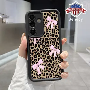 TPU Phone Case Compatible with Galaxy S23  Ultra S24 Plus S25 S22+  Pink Bow Leopard Print Pattern Full Body Protection Shockproof Soft Silicone Cover Cellphone Protective Casing