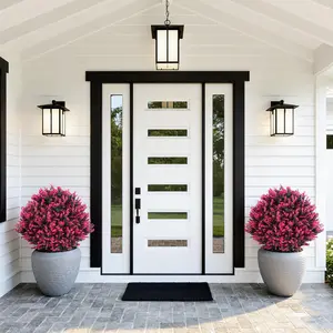 YJ-Garvee Artificial Rose Eucalyptus and Boxwood Topiary Ball Trees, 24" UV Resistant Evergreen Faux Shrubs with Ground Stakes, Perfect for Indoor and Outdoor Garden, Patio, Porch, and Planters Decor