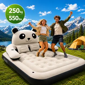 Cute Bear Inflatable Air Sofa Bed with Backrest Pillows, Cup Holders, Portable Blow-Up Mattress, Ideal Children's Day Gift for Kids, Indoor-Outdoor Camping & Party Furniture