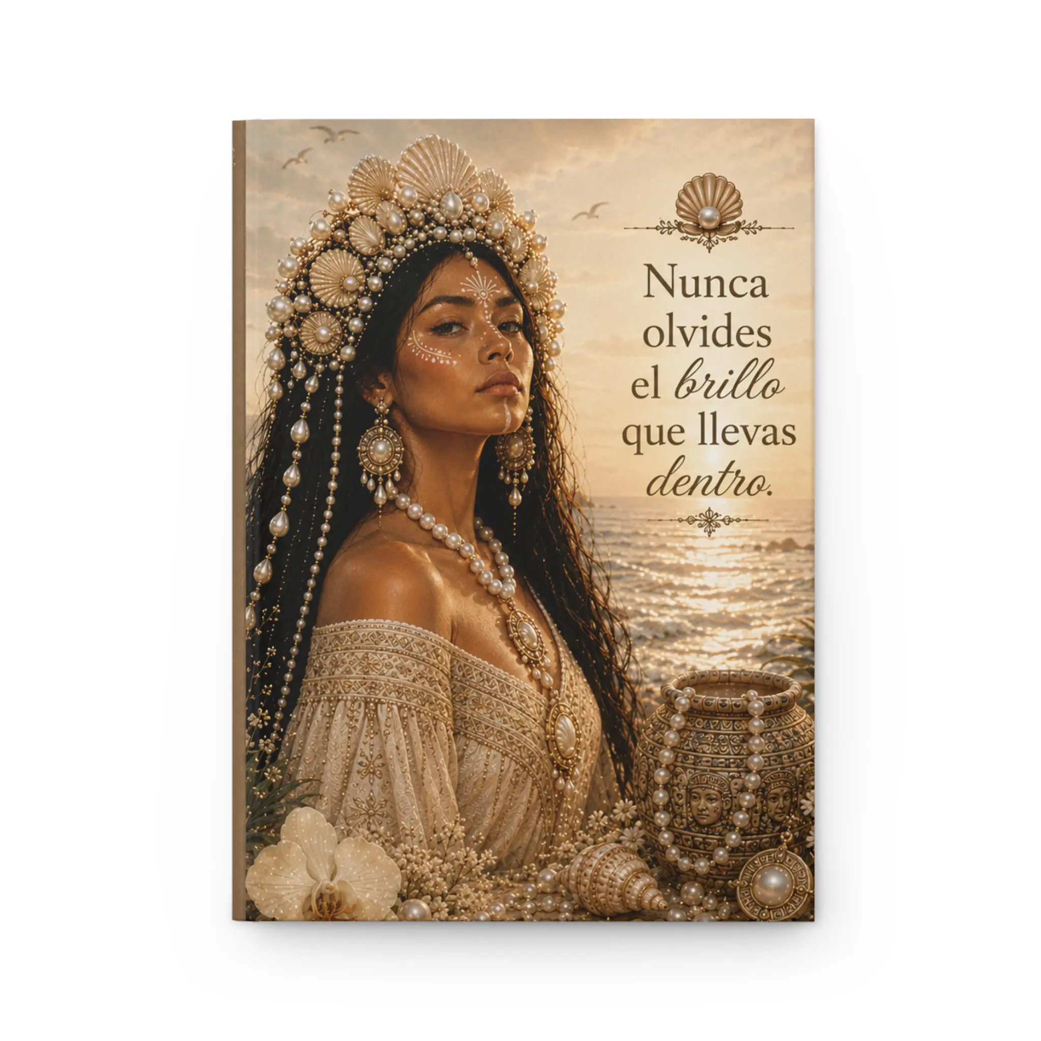 Pearl Collection Nunca Olvides el Brillo que Llevas Dentro Hardcover Journal | Indigenous Latina Pearl Goddess Journal | Coastal Boho | Gift for Women