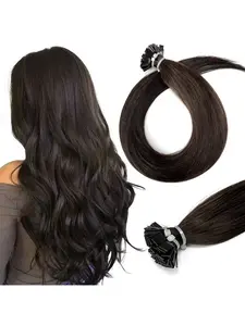 Flat Tip Hair Extensions Human Hair 25pcs/25g 16 Inch Natural Black Hair Hair Extensions Seamless Soft and Invisible Keratin Extensions De Cabello 20inch Trial size #NB