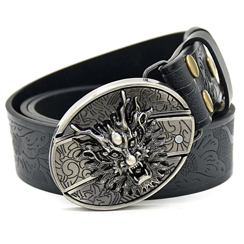 Dragon head knife buckle embossed black