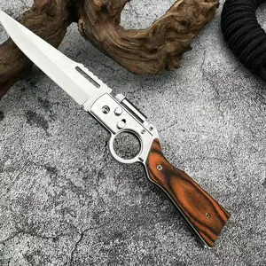 Outdoor Multi-Function Pocket Folding Knife 5Cr13MoV Stainless Steel 4.4-inch Blade Wooden Handle for Camping Fishing Everyday Carry EDC Tool Men's Gift