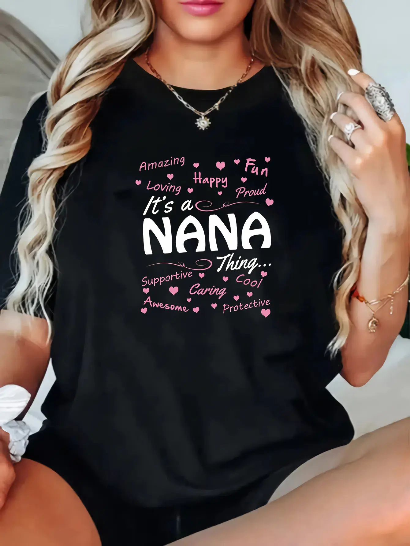 1pc Women'S Plus Size Casual T-Shirt with "It'S a Nana" Print, Short Sleeve, Round Neck, Slight Stretch, Polyester Fabric, Regular Length, Spring/Summer Collection