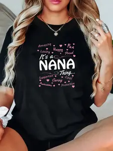 1pc Women'S Plus Size Casual T-Shirt with "It'S a Nana" Print, Short Sleeve, Round Neck, Slight Stretch, Polyester Fabric, Regular Length, Spring/Summer Collection