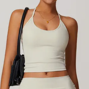 Tight Fit Yoga Shirt with Chest Pad and Neck Strap for Women gym  shark  bra high  stretch  bra running  top breathable casual sport top