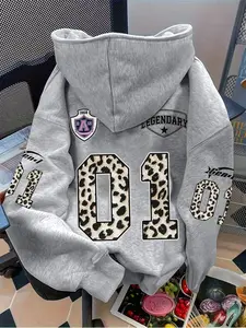 Unisex Regular Fit Casual Hooded Sweatshirt Featuring Leopard Animal Print Numbers and LEGENDARY Chest Logo, Comfortable Causal Top, For Daily Fashion Graphic Hoodies