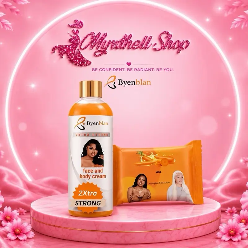2 PCS Byenblan Carrot Face & Body Glow Cream 18oz– 7oz Soap- Dark Spot Removal, Skin Brightening
